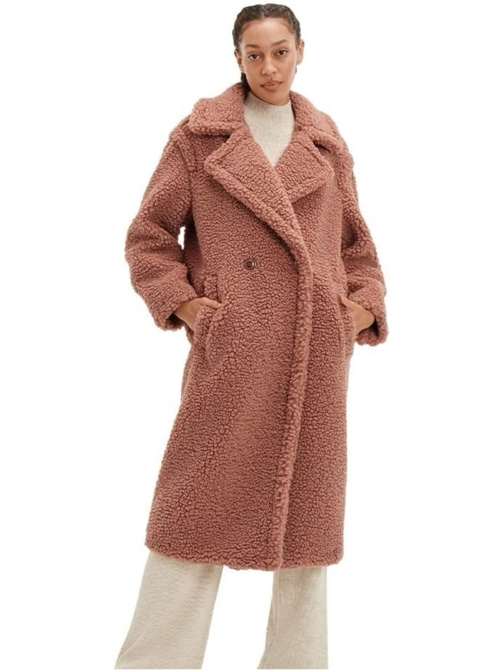 UGG Women's Gertrude Long Teddy Coat in Firewood. NWT.